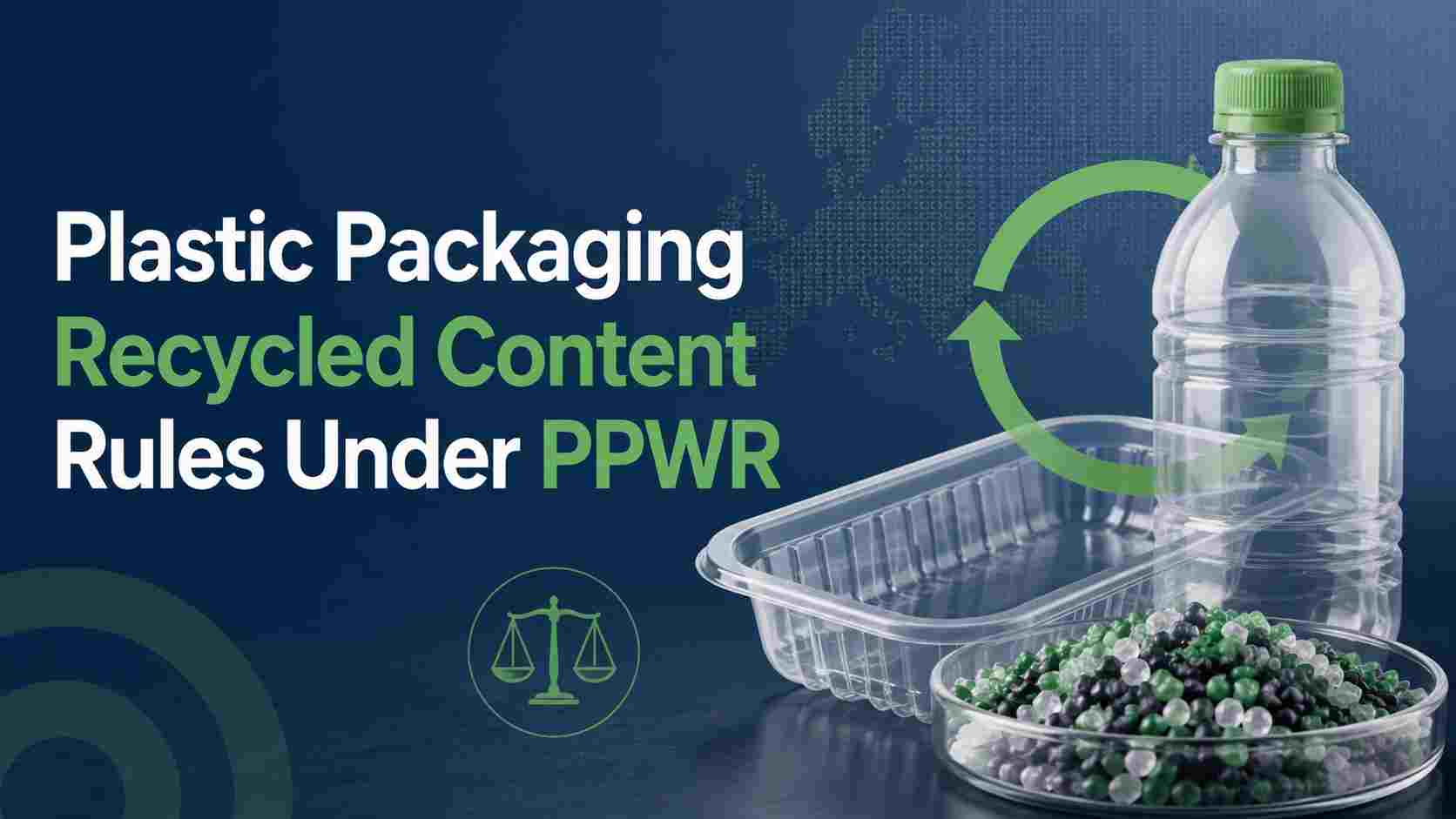 PPWR-Regeln zum Recyclinganteil für Kunststoffverpackungen mit Kunststoffflaschen, -schalen und recycelten Pellets zur Einhaltung der Verpackungskonformität