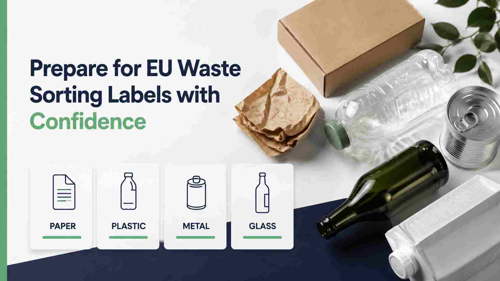 EU-Abfallsortieretiketten für die Verpackungskonformität mit recycelbaren Papier-, Kunststoff-, Metall- und Glasmaterialien