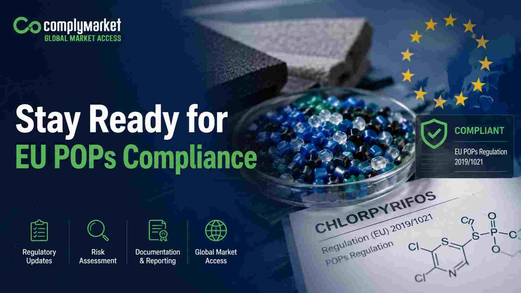 EU-Leitfaden zur Chlorpyrifos-Konformität für Produkte gemäß der POP-Verordnung mit Lieferantendokumentation und Marktzugangsvisualisierungen