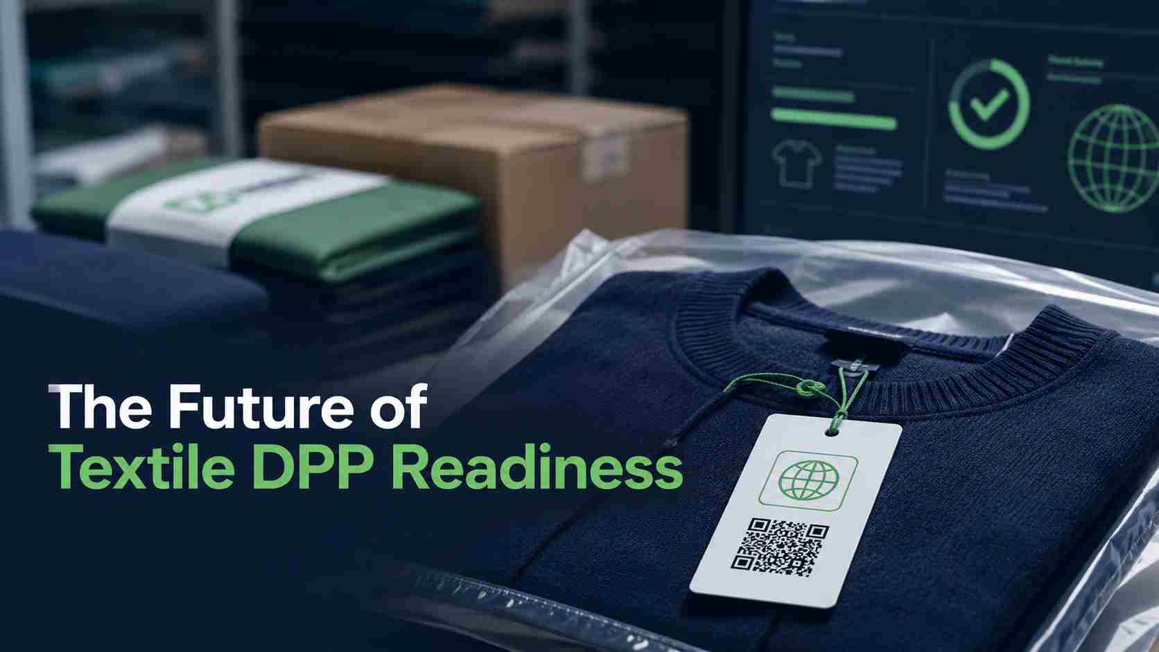 Textilbekleidung mit QR-Code, digitalem Produktpass-Tag und Compliance-Dashboard für ESPR-Bereitschaft